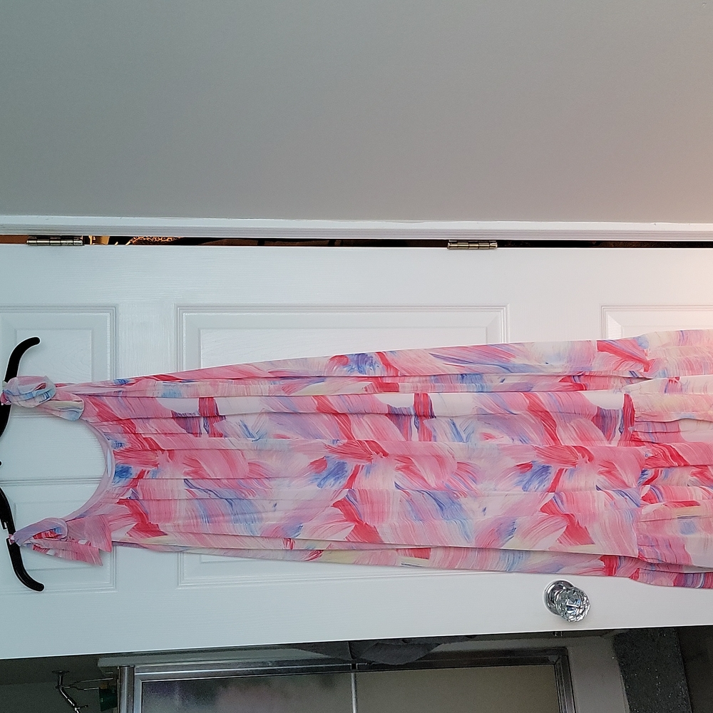 Pink Adjustable Strap Dress with Ruffle at Bottom